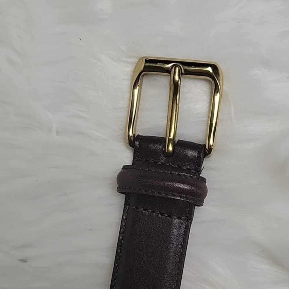 COACH Men's Dark Brown Gold Colored Brass Buckle Preppy Designer Leather Belt 42